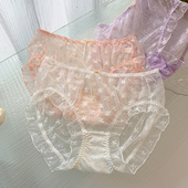 大码 透气无痕三角裤 内裤 女胖妹妹200斤蕾丝性感中腰网纱透明薄款
