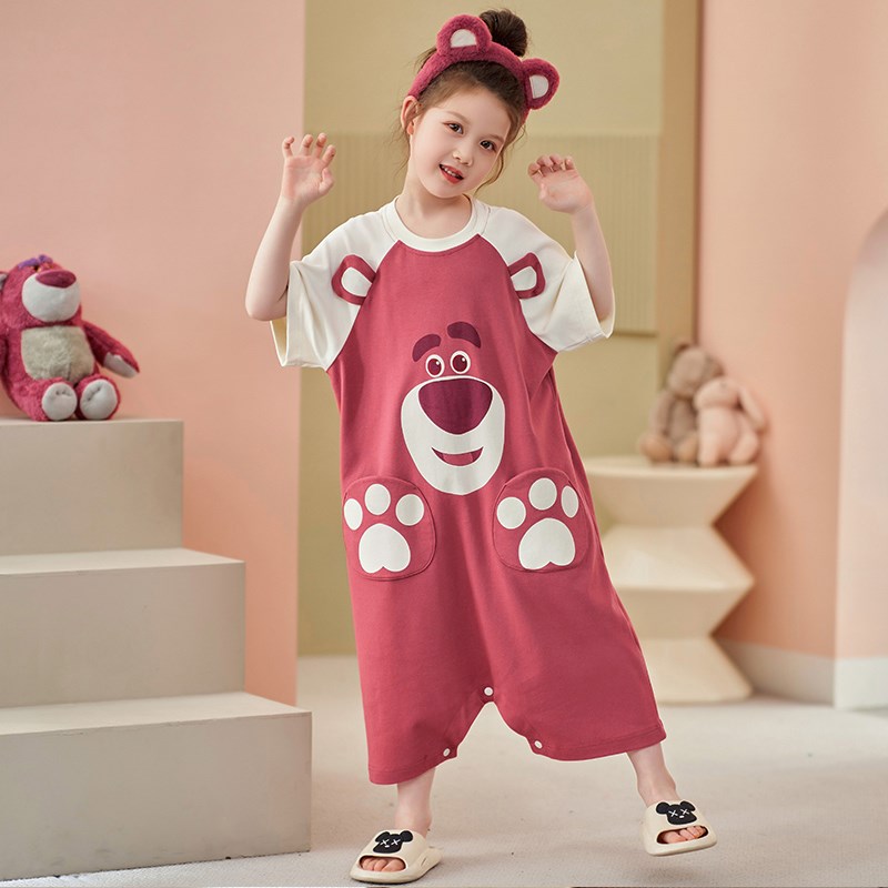 儿童连体睡衣夏季纯棉男女童大童宝宝防着凉连身新款短袖宽松套头