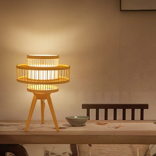 竹编落地灯日式禅意中式床头客厅酒店民宿卧室立式可调光竹艺台灯