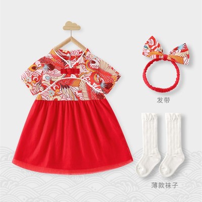 百岁女童夏装连衣裙国粹婴儿百天汉服中国风一周岁礼服女宝宝中式