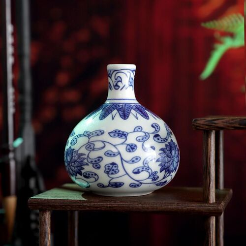 青花瓷陶瓷花瓶摆件家居客厅博古架桌面花插器装饰品茶室仿古瓷器