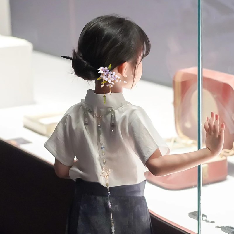 紫藤花发簪古风女童中式发钗簪子盘发儿童马面裙汉服头饰步摇木簪