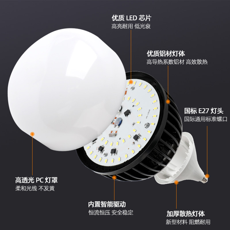 工程超亮灯泡led节能灯工厂车间仓库照明球泡E27螺口200W100w50w