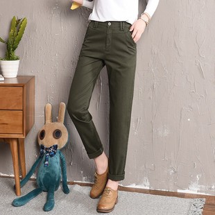 纯棉休闲裤女秋季新款胖MM加肥大码200斤宽松显瘦高腰小直筒裤子