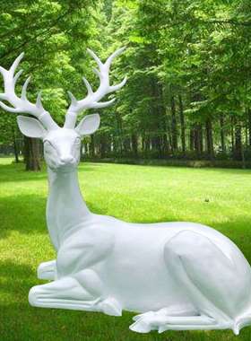 厂家销售白色大鹿角鹿摆件动物玻璃钢雕塑庭院园林景观雕塑白鹿
