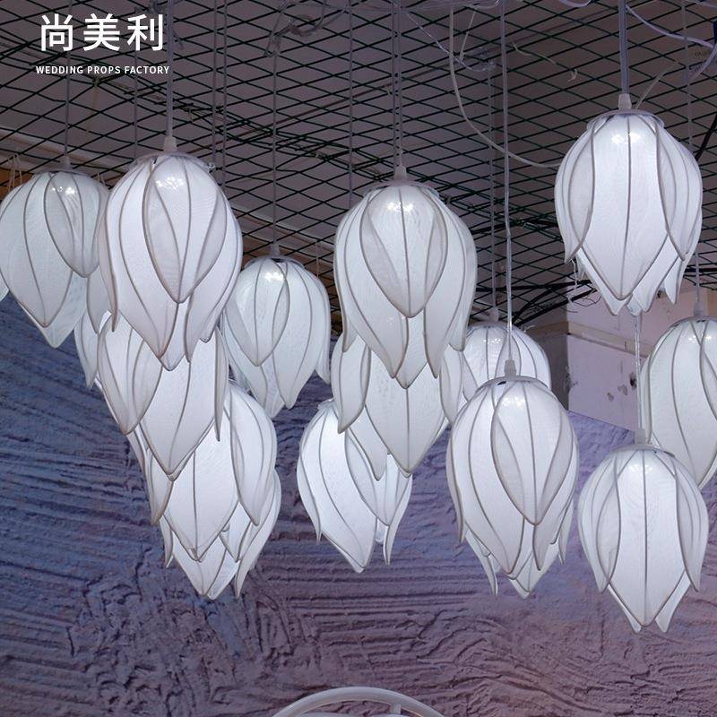 新款婚礼布置道具布艺铁艺莲花灯婚礼堂婚庆舞台场地布置道具装饰