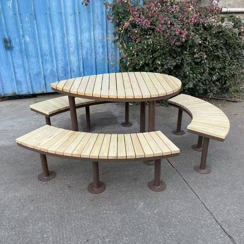 公园椅户外长椅防腐木长条坐凳不锈钢室外座椅庭院景观休闲椅子