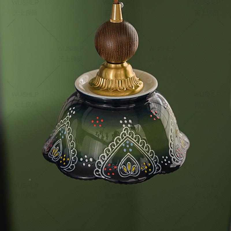 陶实瓷吊灯707225新款床头吊线道灯入户玄关过走0廊中古木吧台餐