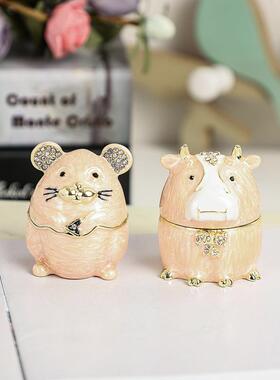 粉色萌趣创十生肖老合金首饰盒动物XJY2248-二珠宝虎盒珐琅工艺意