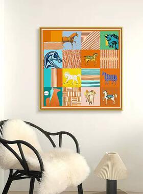 高al202405意式骏马客装头饰画艺术轻奢卧室床挂画厅级感新年红色