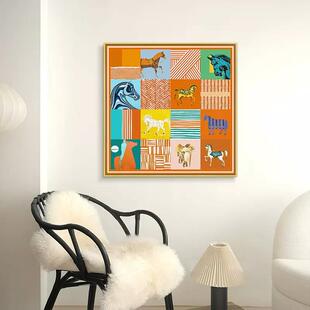 高al202405意式骏马客装头饰画艺术轻奢卧室床挂画厅级感新年红色