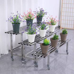 带轮不锈层钢花架阶分梯式台可移动组合阳多肉多架无品牌/花盆架