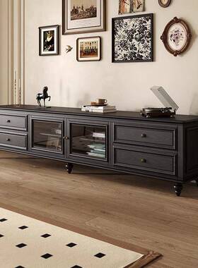 美复古实木式电柜卧视室客厅PDD63948家用中古感风高级轻奢黑色落