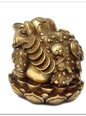 ZUR铜蟾家摆件铜金蟾莲花金居蟾摆黄件三脚蟾蜍家金居客厅装饰品