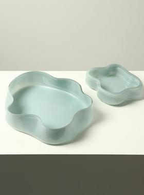 北欧FB-E2501ins风象创果意抽花瓣玻璃盆样板间茶几餐桌零食盘高