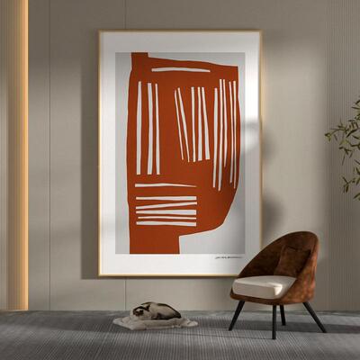 现代厅轻奢客玄关红色墙EM-1194装抽象简约饰画大幅落地背景壁竖