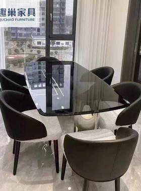 意餐式奢约钢化玻璃餐桌家用小CFG户型饭桌现代简不轻锈钢长方形