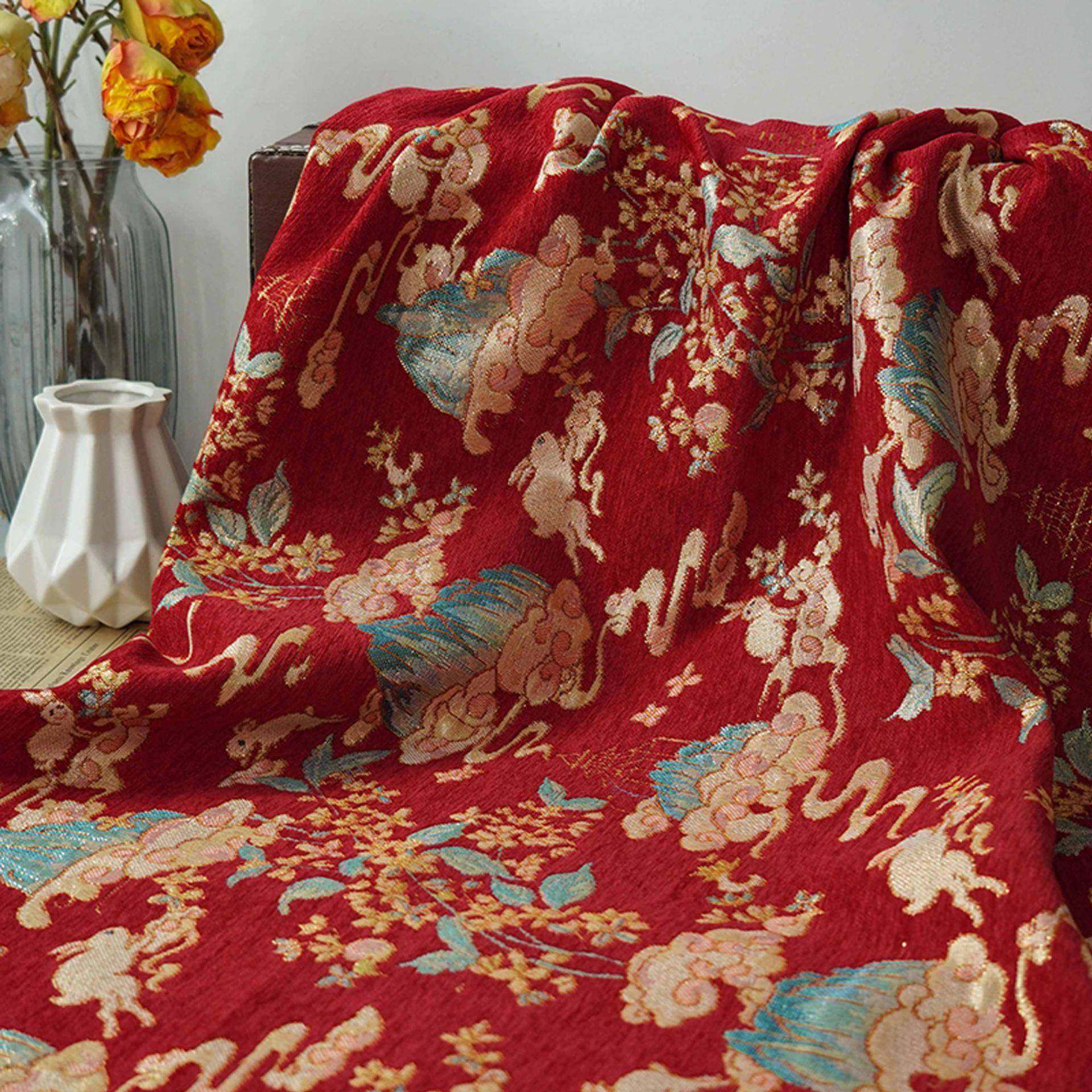 秋冬厚SL4582-1实装雪尼尔色兔子拜年服提花面料复古风袄短织金丝,居家布艺,海绵垫/布料/面料/手工diy,淘宝优惠券,粉丝福利购,淘宝优惠卷