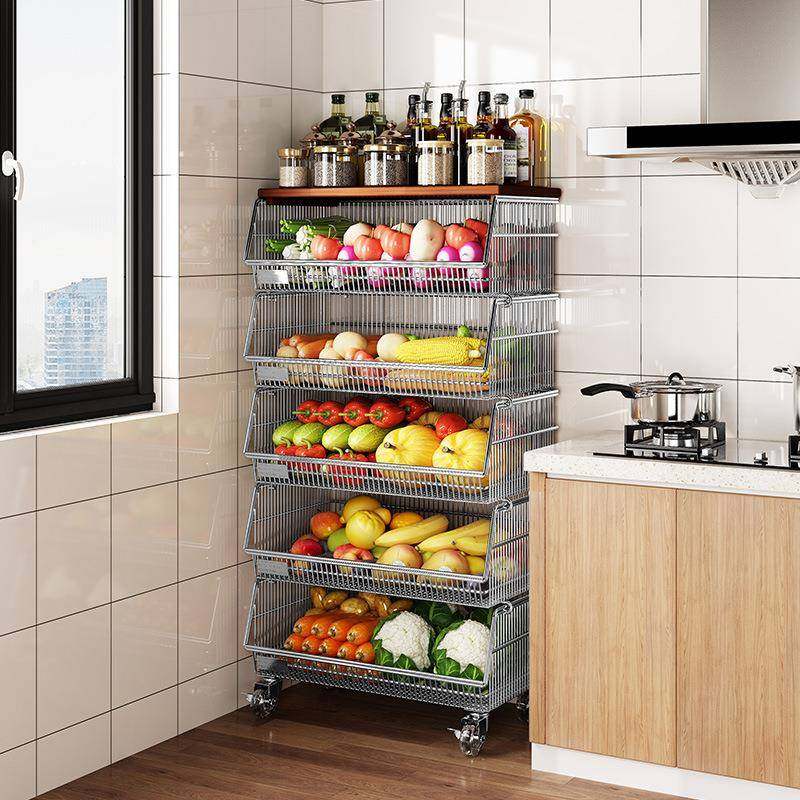 0SCL404不锈钢厨房蔬菜置3地架落多层不锈物钢菜篮子收纳架放水果
