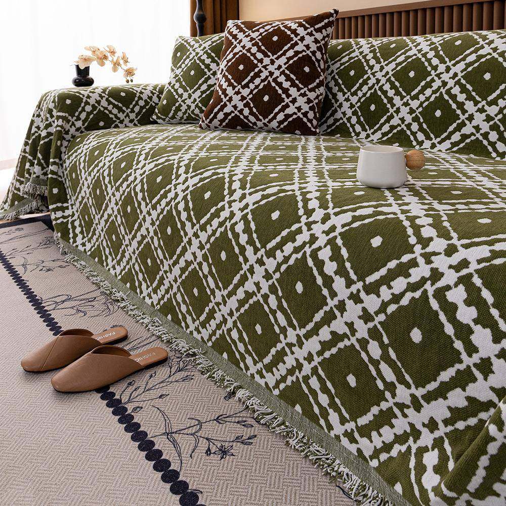 轻盖奢格子四季高雪尼尔沙发巾布防发滑沙级20241205套罩子防猫抓