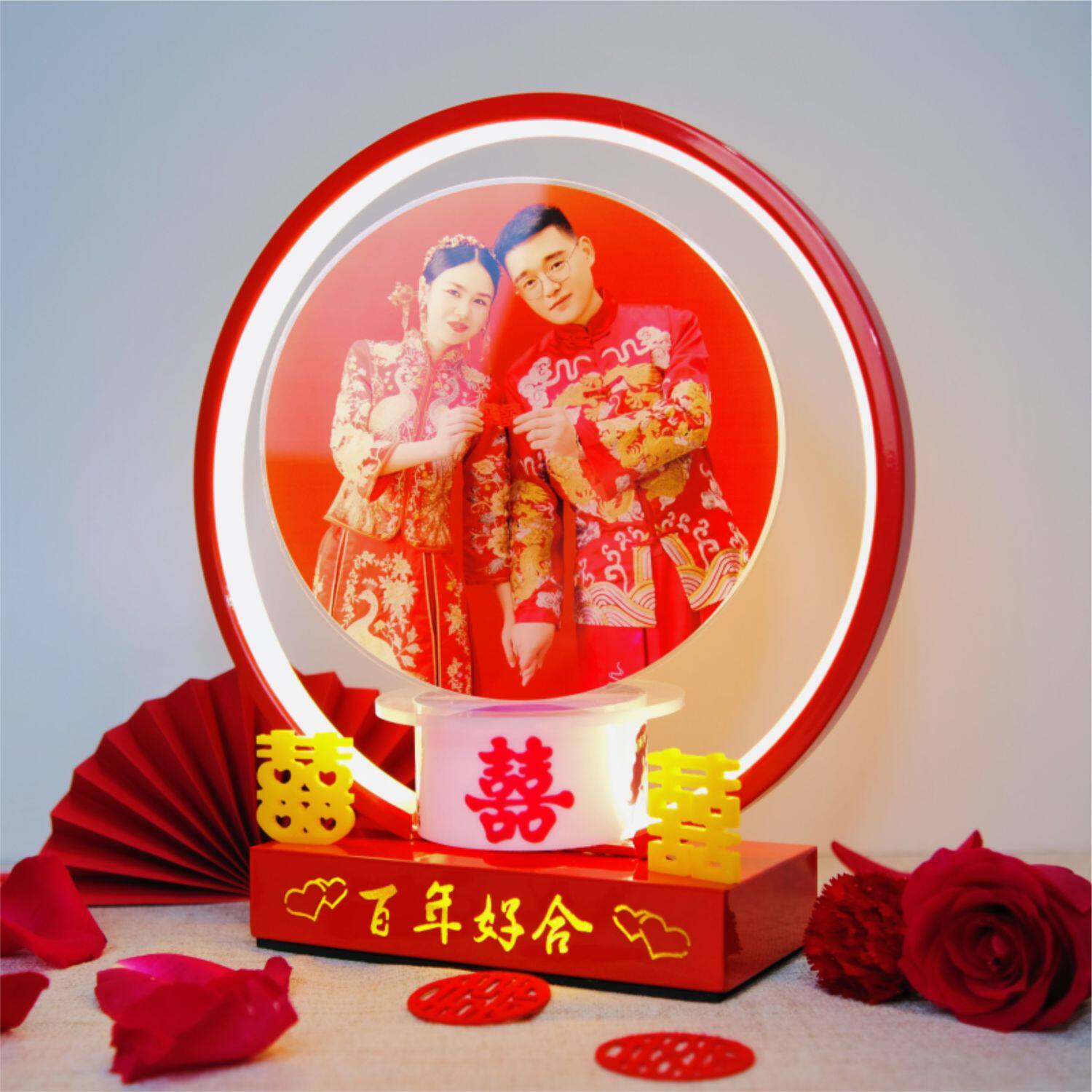定制照片长明灯结婚礼物送新娘新款台灯送闺蜜360度旋转结婚台灯