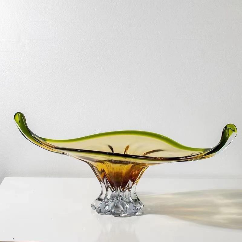 AL675105轻奢彩色琉璃加茶大号水果盘干厚果盘摆件客厅几样板间纳