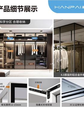轻奢金铝合HY54014玻璃柜定衣制间钢化玻璃家用简约平开门卧室衣