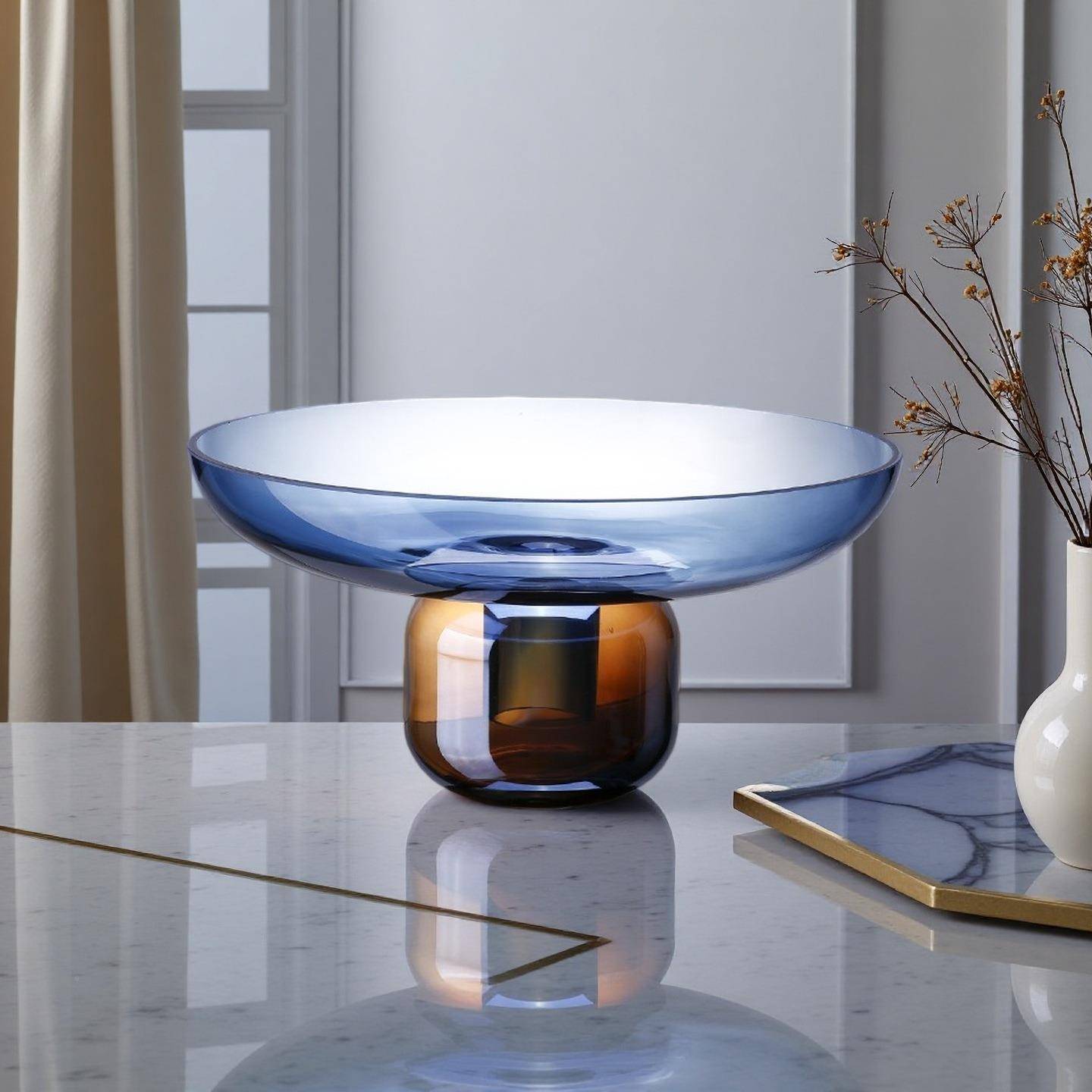 简意约创玻璃果盘家用高水级感零干果圆盘托12091盘客厅茶几花瓶