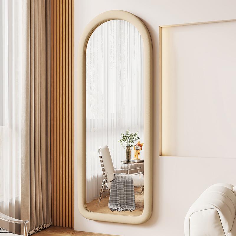 穿衣镜绒布拱墙绒布拱形形镜全身落地客镜宿厅卧室挂异形镜子ins