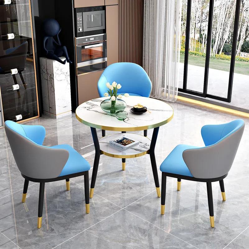 阳台小圆桌小户型店铺接待休闲网红双层圆形茶Q几会客洽谈桌椅组