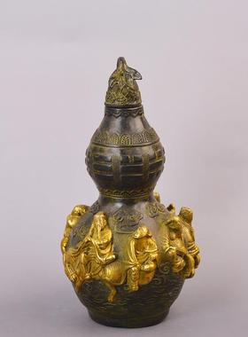 雕宏达全铜鎏金八仙葫芦创意体浮铜葫芦立玄鎏金八仙关装饰黄品摆