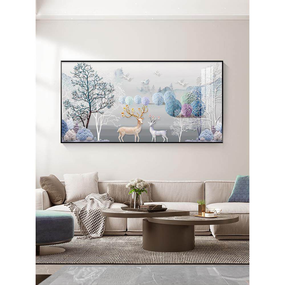 晶福客鹿双至现代简约瓷画厅装饰QWL756画沙发景墙挂画一整幅横板
