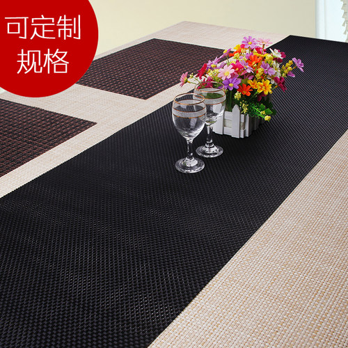 环保PVC欧式60*160cm餐桌垫 可裁切黑色提花西餐风格茶几垫