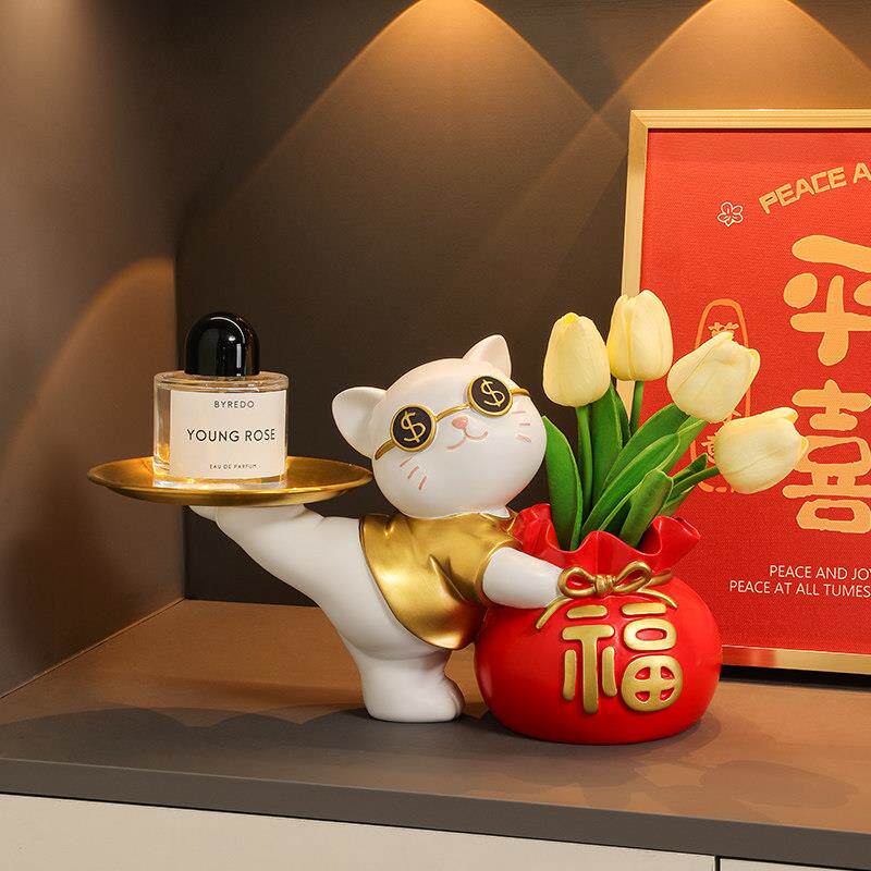 招财玄猫关装饰件入户门客厅家电视柜酒柜居福袋招财装摆饰品乔迁