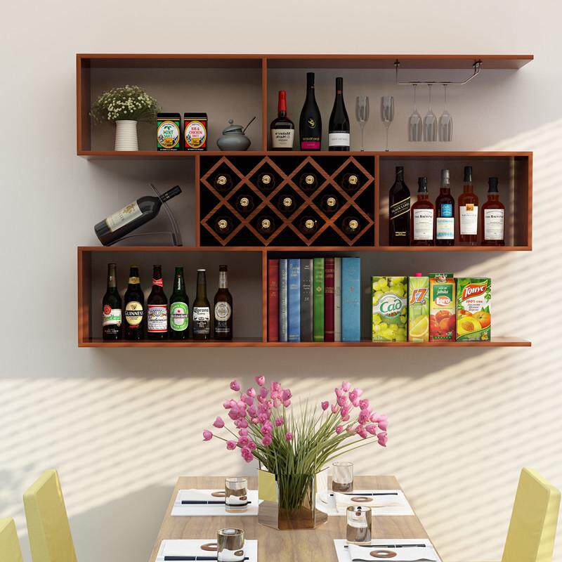 包邮悬挂式酒架酒柜餐厅装饰架墙上置物架墙壁壁挂简约吧台实木