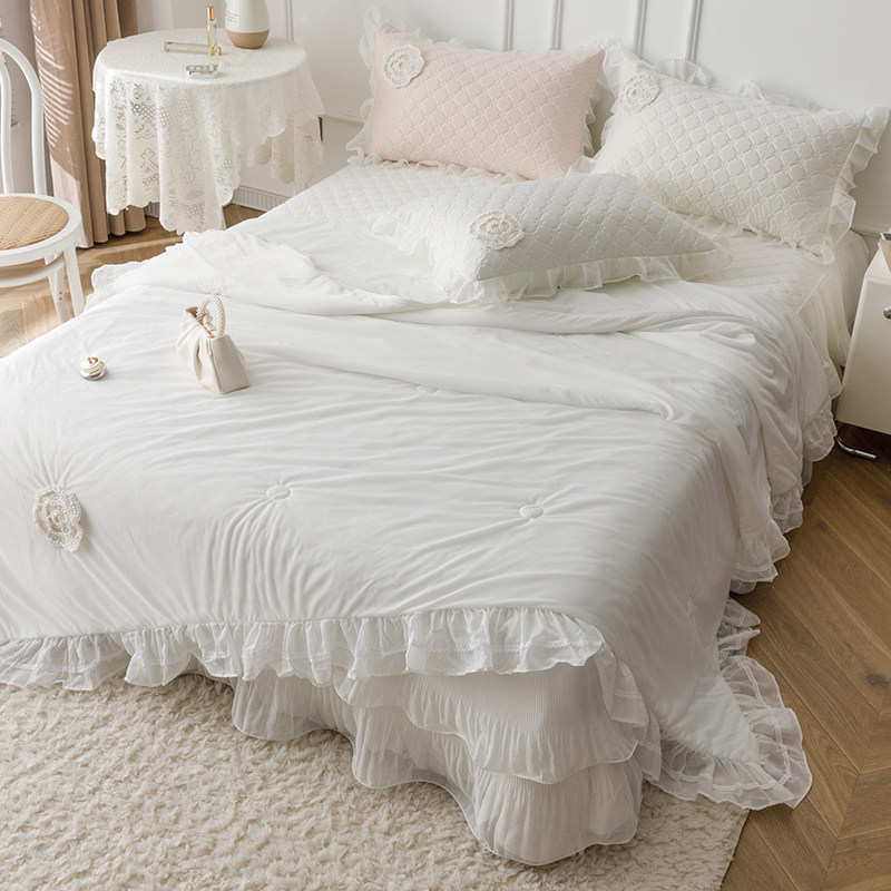 仙女乳胶凉席床裙冰丝席三件套蕾丝公主风夏季可水洗机洗空调软席