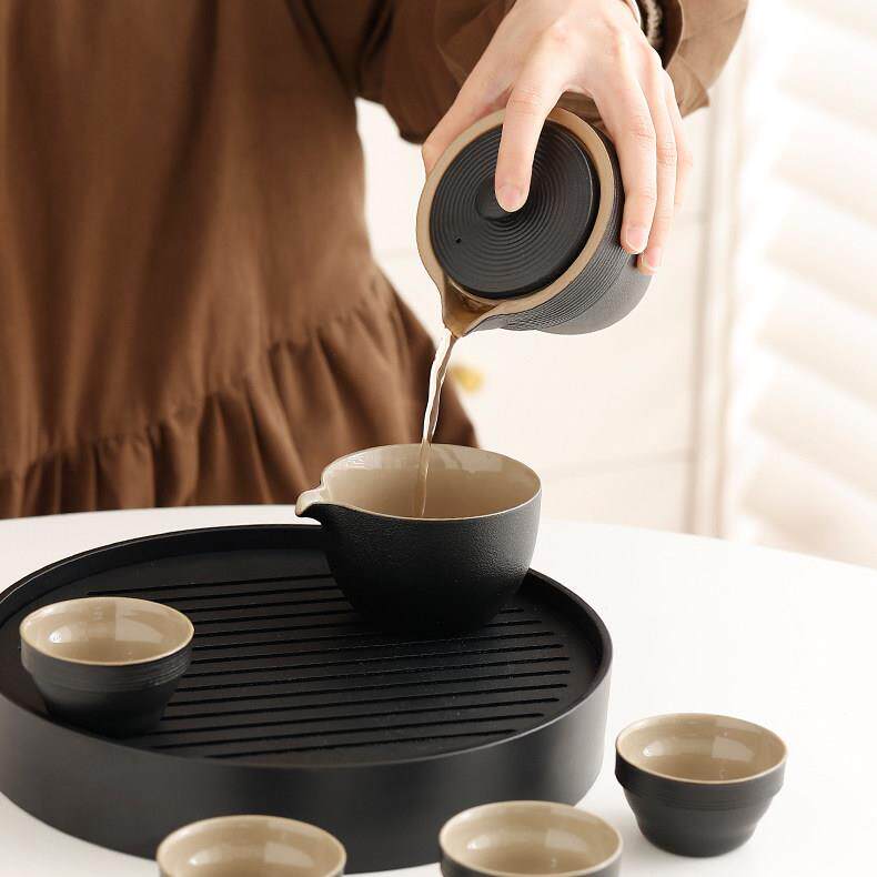 亚朵酒店茶具茶盘旅CNN行茶带具套装瓷一陶茶壶四杯户外露营泡礼