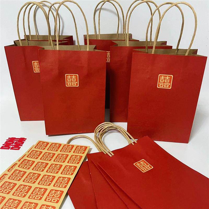 中式婚庆用品喜糖手提袋结婚伴手礼回礼品袋创意红色纸袋粉色纸袋