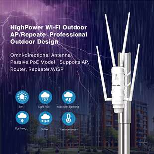 WAVLINK AC1200Mbps双频高功率户外路由器防雨防雷POE网线供电