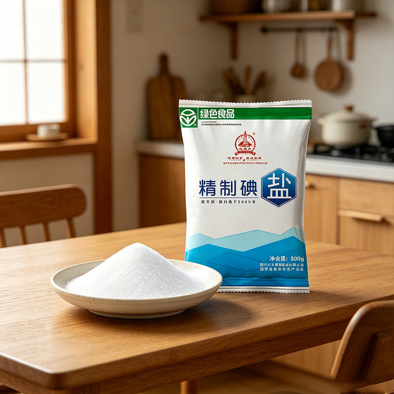 四川家用食用盐500g深井盐加碘食盐矿盐含碘商用细盐炒菜盐巴绿色图片