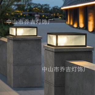 柱简约太能小柱头灯厂家直销超亮别墅区围墙阳灯墩子灯户条纹玻璃