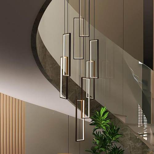 梯吊灯现代简个约挑空别墅复式旋转楼梯间创290意性极楼简楼长方