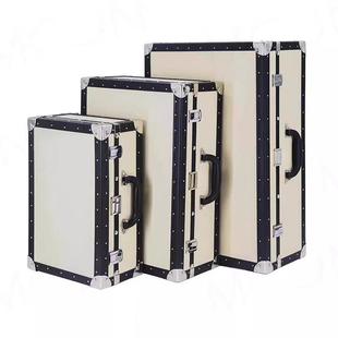 轻奢米白皮黑边365手提旅行间箱样板展厅装 饰色摆件衣整帽间储物