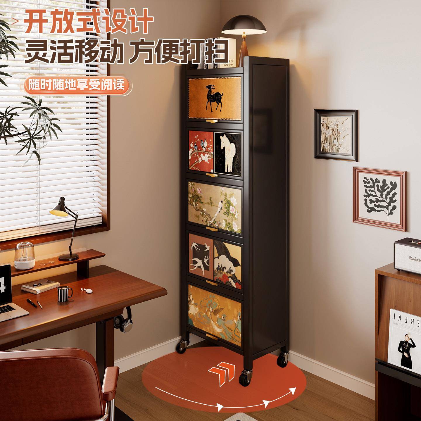 钢制架一体墙收可移动儿童家用纳靠柜客厅转角书柜落地置物YM0167