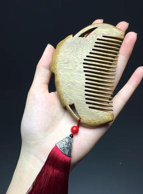 印荷花图案雕刻花金楠木梳子美发直发GX-07145造型按梳送丝女友摩