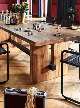 议实木大餐桌椅26834合美式复古原木方组形会桌长桌做旧漫咖啡厅