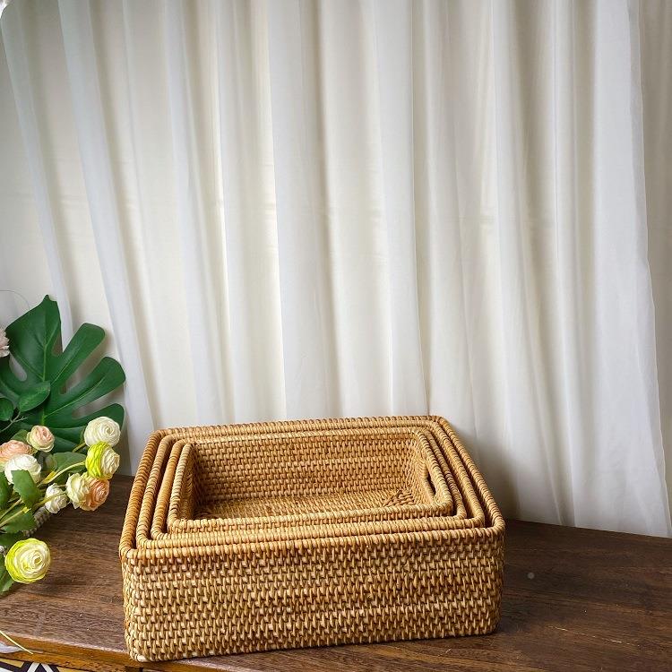 越篮南藤编收纳筐茶几面杂物盒收篮纳编桌织储一物子竹编置物篮