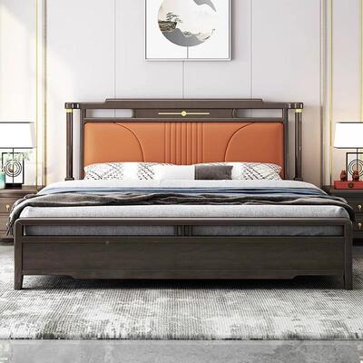 新中式实婚木床主卧大双床1.8米人FUC床现代1中式卧室.5米软靠储