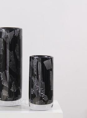 新中式简约风黑色银箔琉璃瓶售楼室处样板花玄间关吧台茶软ZZU装