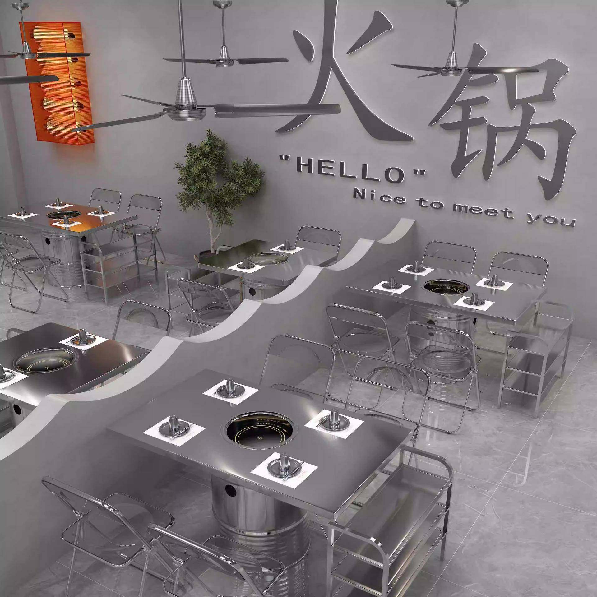 工业风餐不锈钢火锅烤商74肉桶桌用韩式桶火锅桌方形桌椅油组合,商业/办公家具,火锅桌,淘宝优惠券,粉丝福利购,淘宝优惠卷